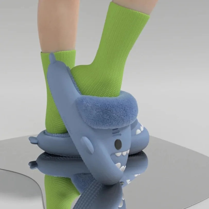 Women Shark Slippers Slides Platform Winter Warm Fluffy Sandal Home Cloud Clapper Soft Room Shoes Children Plush indoor Boy Girl.