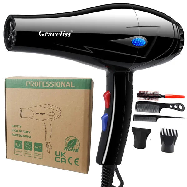 With 5 Gifts Hair Dryer 1800W Powerful Hair Dryer Fast Heating Hot And Cold Adjustment Air Blow Dryer with Air Collecting.