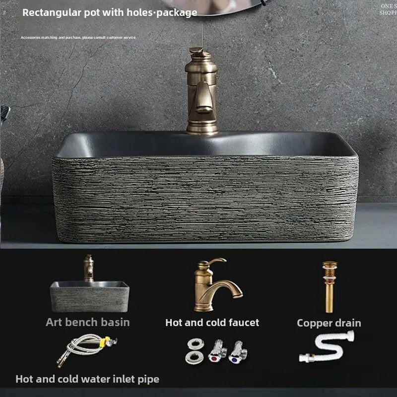 Jingdezhen Keramikgefäßwaschbecken – handgefertigtes rustikales Schwarz- und Sandkunstwaschbecken mit Spritzschutz-Design für den Badezimmer-Waschtisch individuell anpassbar