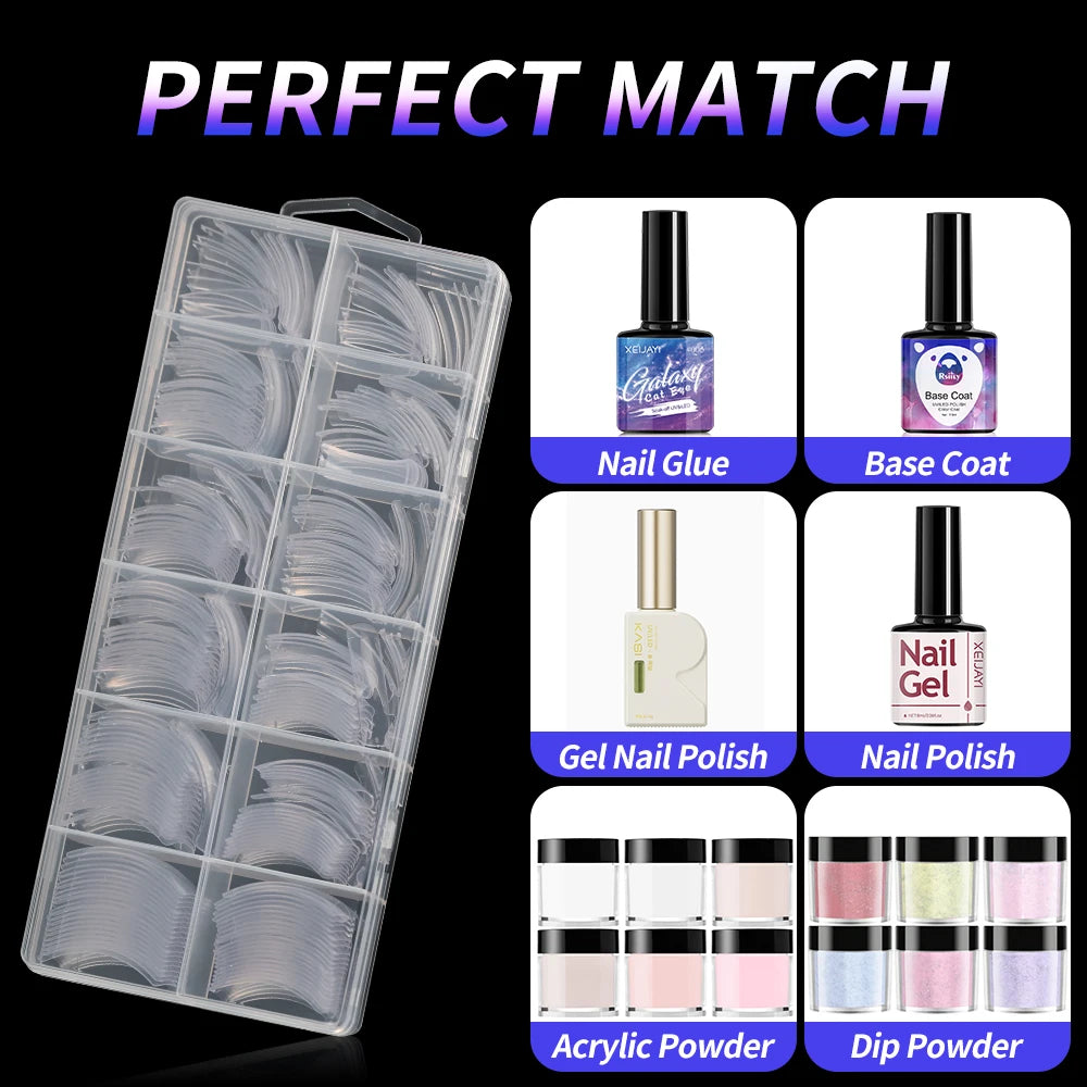 240Pcs/Box Extra Long Bend False Nails 12-Sizes Full Cover Press On Nail Clear/White/Black Building Extension Fake Fingertips *&.