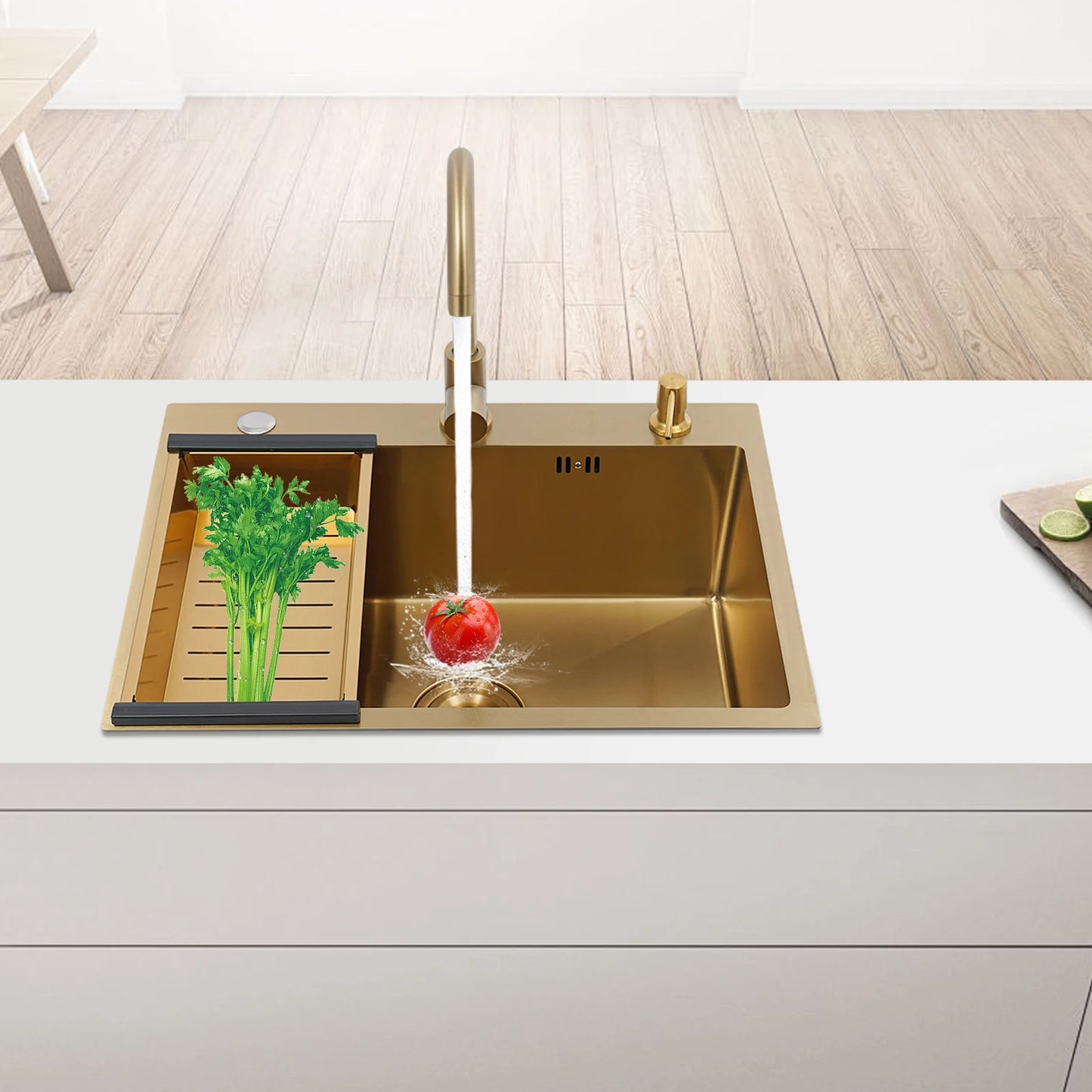 60 x 45 Zoll Edelstahl-Küchenspüle ohne Logo, rechteckige Spüle mit Abtropfkorb für Toiletten, Badezimmer, Waschräume