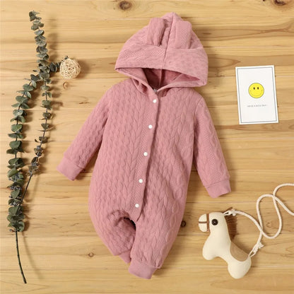 0-18 Monate Neugeborenes Baby Mädchen Bodysuit einfarbig Hoodie Langarm Stram pler Herbst & Winter warme Overall Kleidung für Baby.