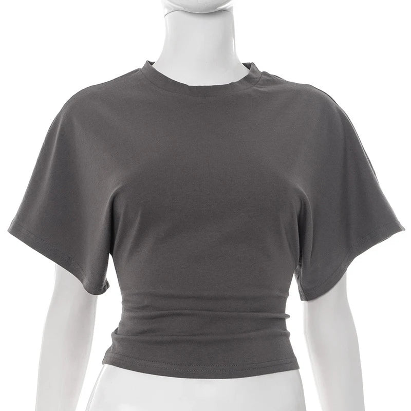 Trendix Basic Long Sleeve Crop Tops Women Summer O Neck Loose Casual Solid Pullover Top Ladies Street Party Club Fashion T Shirt