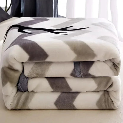 Modern Geometric Cartoon Printed Bedroom Blanket Coral Fleece Dormitory Quilt Thicking Double Layer Multi Purpose Bedding Sheets.
