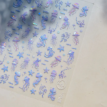 Ocean Theme 5D Nail Sticker Summer Beach Seashells Starfish Conch Scallop Shell Coral Self Adhesive Decoration Manicure Decal