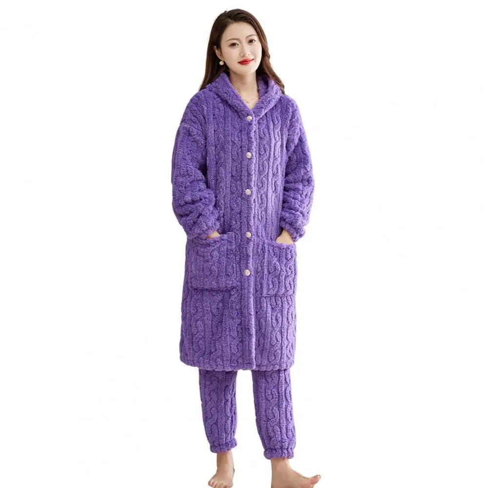 Korallen Samt Frauen Pyjama Set Verdicken Samt Rippen Fleece Set Pullover Hosen Frauen Pyjama Sets 2024, Homewear Frauen Nachtwäsche.