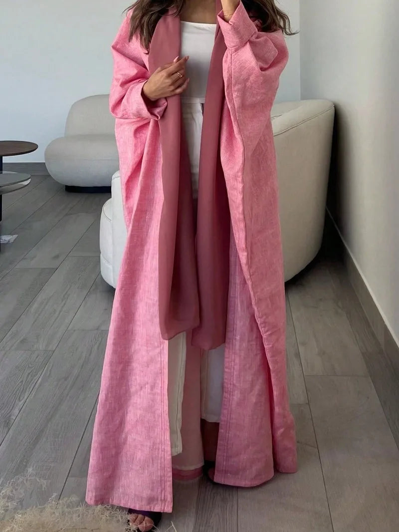 Full Sleeve Solid Loose Abaya Muslim Women Open Front Abayas Casual Kaftans Maxi Dresses Jilbabs Middle-East Ethnic Clothing.