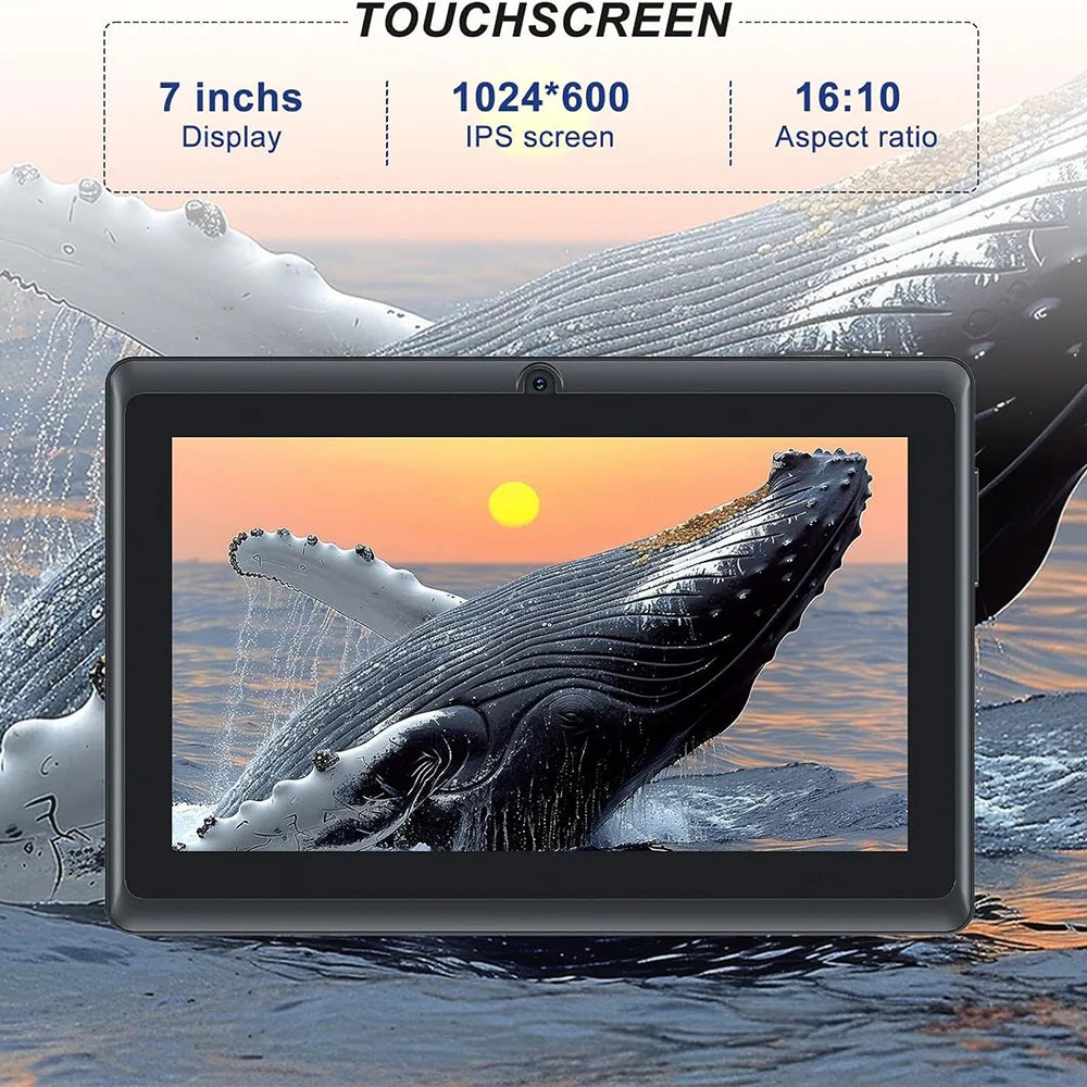 Children's 7-inch Touchscreen Tablet with Cartoon Character Design Supports Wi-Fi and Bluetooth Expandable Memory up to 128GB.