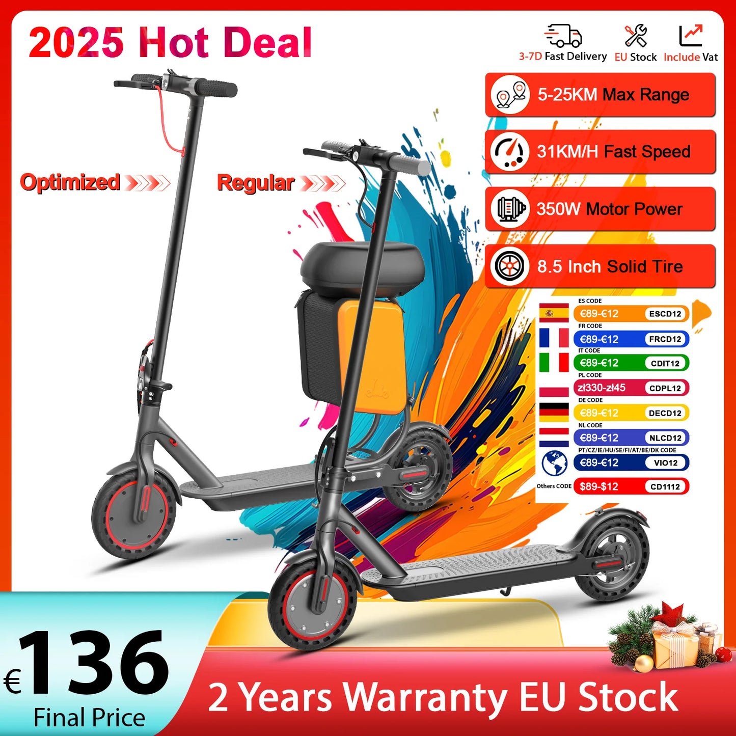 Dual Brake Electric Scooter with Seat Storage Bag 350W Powerful Motor Fast Speed 31KM/H on APP 36V 8.5 Inch Tire Adults Escooter.