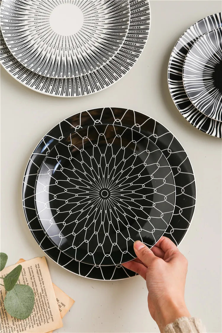 Geometric Design Gold Plating Meal Plate Porcelain Kitchen Dinner Plates Ceramics Food Tray Salad Dish 6/8/10 Inch 1Pcs