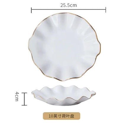 European Golden edged ceramic plate creative home serving plate special-shaped ceramic cutlery dinner plates fruit snack plates