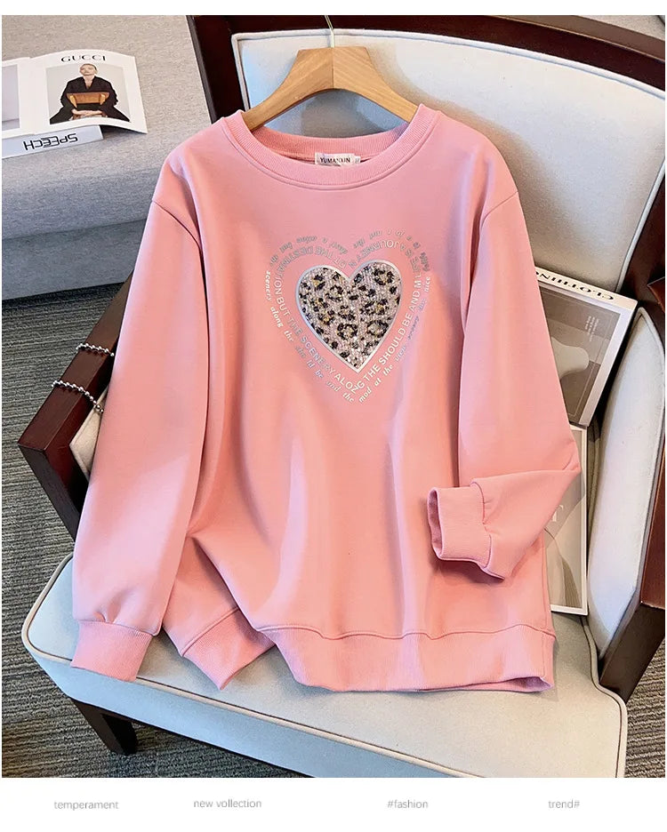 175 kg Plus Size Damen Büste 170 Frühling Herbst Lose Rundhals Langarm Bedrucktes Sweatshirt Schwarz Rosa 5XL 6XL 7XL 8XL 9XL.