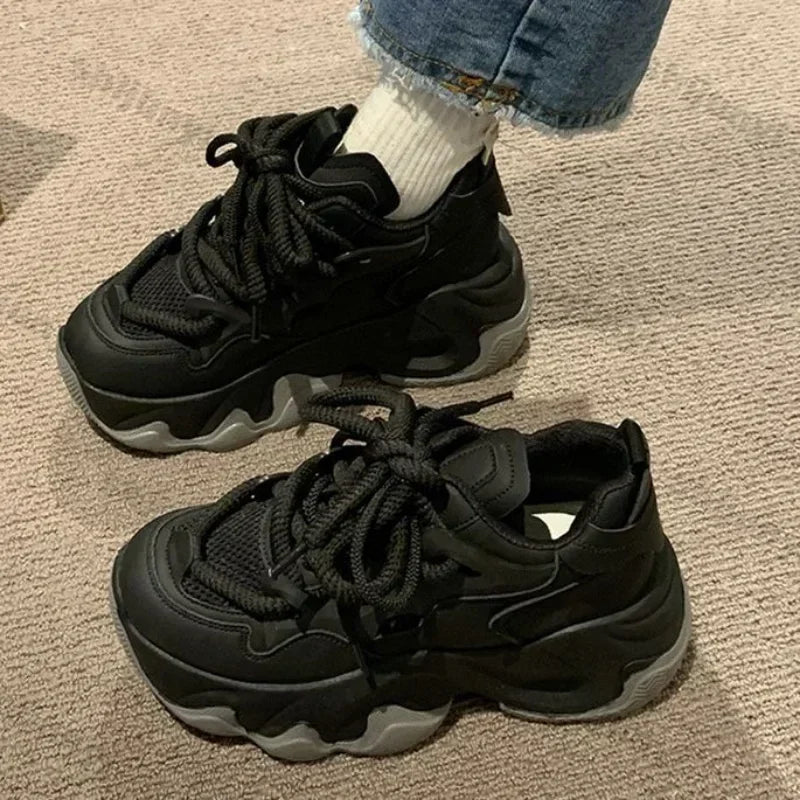 Women Chunky Platform Sneakers Women Autumn Fashion Breathable Mesh Sport Casual Sneakers Female Thick Bottom Vulcanized Shoes.
