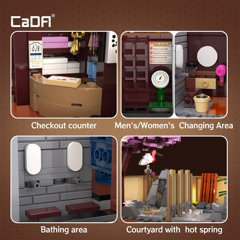 Cada Japanese Sushi HouseBricks Shop LED Japanese Steamed Bun House Building Blocks Summer Cafe cada Toy Street View Series set.