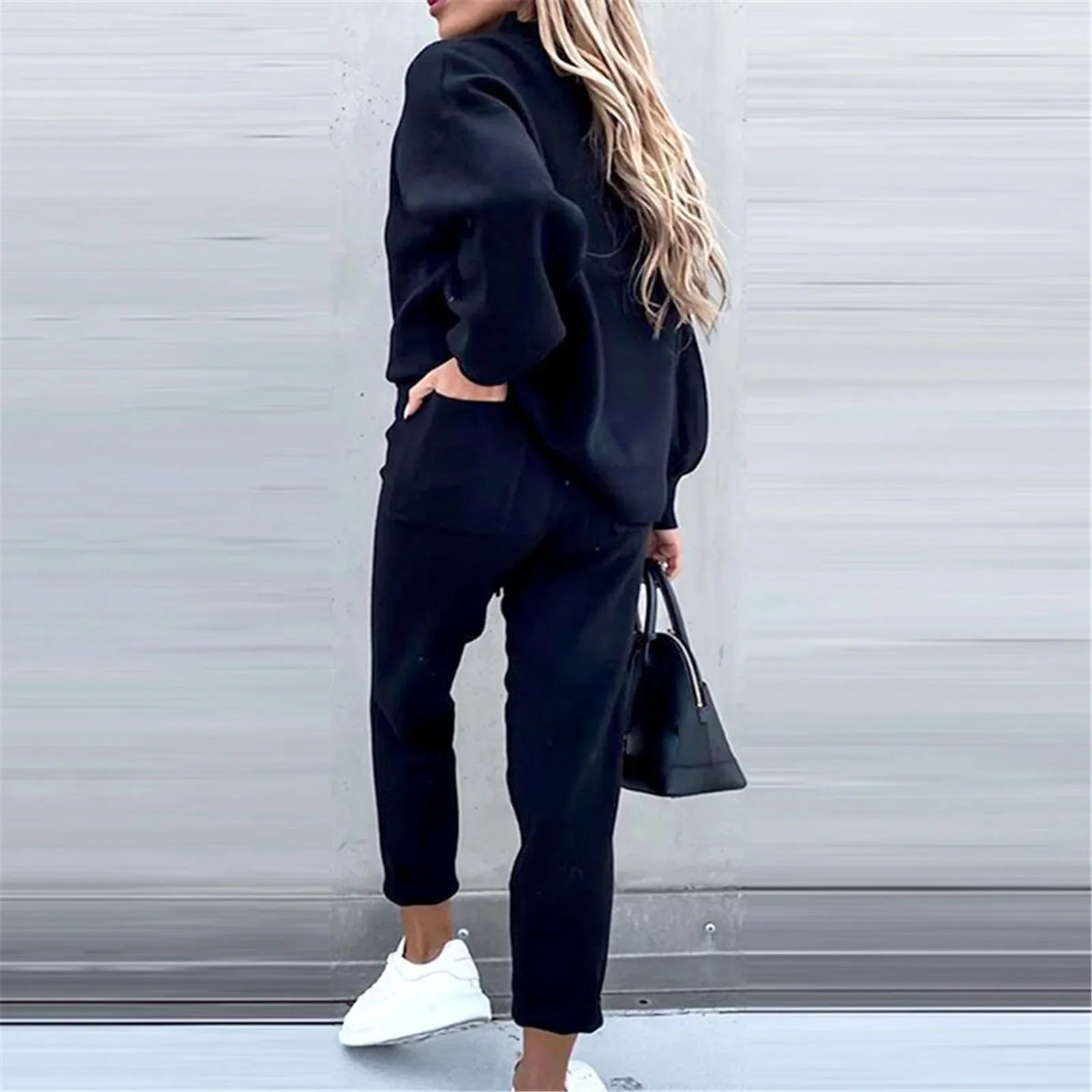 2 Piece Suit Sports for Women's Solid Color Fashion Casual Outfits Set Loungewear Long Sleeve Wide Leg Pants Streetwear.