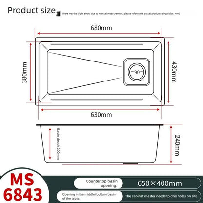 316L Stainless Steels Kitchen Sink Household Dish Vegetable Wash Basin Can be Installed On Either Side Large Single Slot