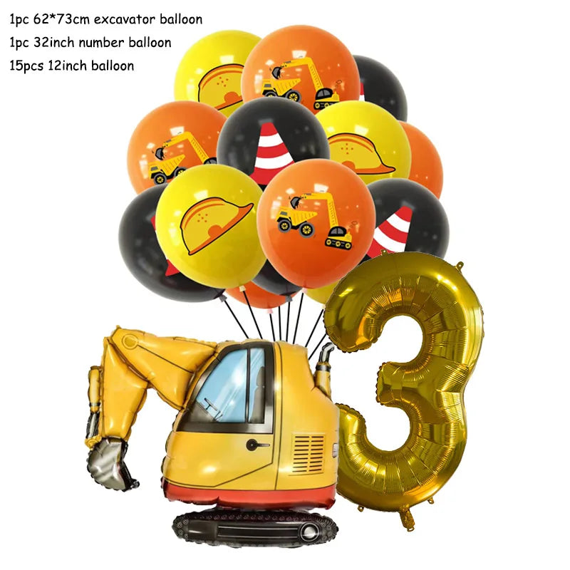 Technische Fahrzeuge Luftballons Bau Party Dekorationen Bagger Ballon Geburtstag Baby Dusche Party Ballon Dekor Liefert.