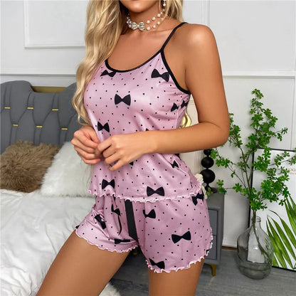 2Pcs Sommer Pyjamas Set für Frauen 2023 Sexy Hause Kleidung SleepwearTank Top Anzüge Shorts Nette Unterwäsche Nachtwäsche Weich Sleeveless.