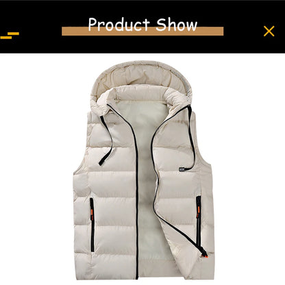 Autumn Winter Men Sleeveless Warm Detachable Hooded Vest Men Outdoor Windproof Casual Fashion Loose Brand Zipper Vest Male Coat.
