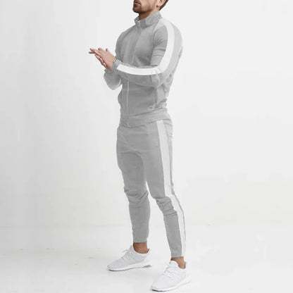 2025 Europe and the United States Spring and Autumn Outdoor New Leisure Men's Sports Suit Color Contrast Outdoor Men's 2 Pieces