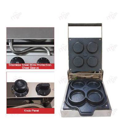 ITOP DM-4P Electric Mini Pizza Waffle Maker Tortilla Waffle Oven 4pcs Round Mold Electric Oven Round Pancake Machine.