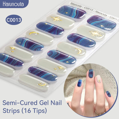 Harunouta Gradient Semi Cured Gel Nail Sticker Long-Lasting UV Nail Sticker UV/LED Extension Gel Nail Foil Gel Polish Full Cover.