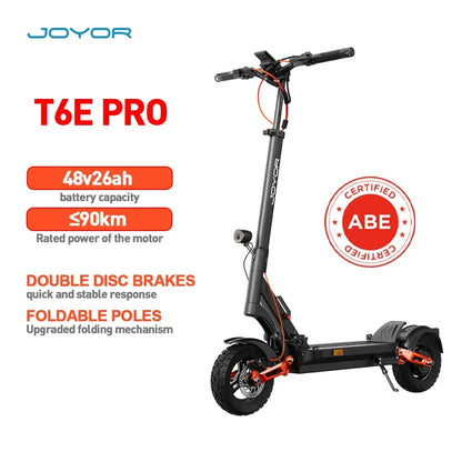 JOYOR T6E PRO (ABE) Adult Electric Scooter 500W Motor 48V26AH Battery E-Mountain Escooter 10" Off-Road Tire Foldable E-Scooter.