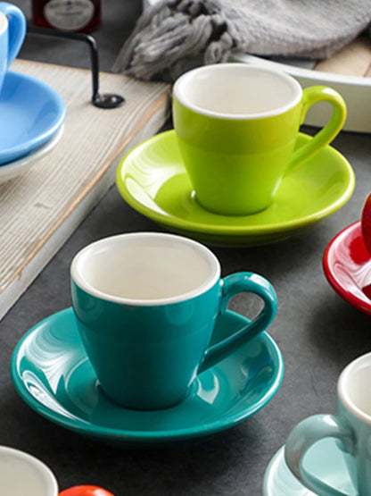 80ml Ceramic Coffee Cup and Saucer Espresso Cups Porcelain Afternoon Teacup Breakfast Milk Mug Cute Pottery Mugs Wholesale.