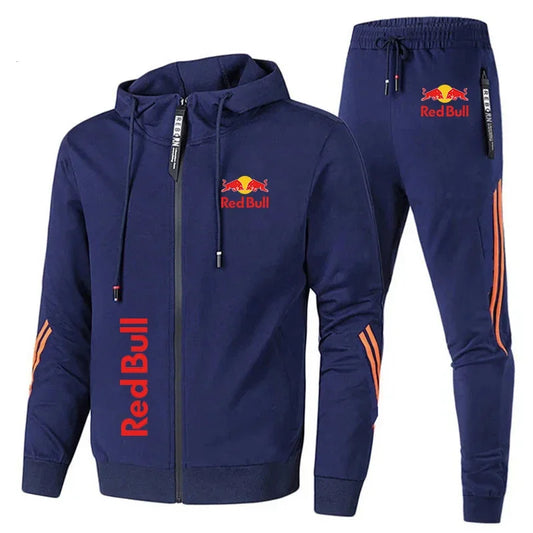 Red Bull Racing Logo Print Men Sportswear Hoodie Sets Zip Sweatshirt+Pants 2 Piece Suit Extreme Sports Custom Red Bull Tracksuit.