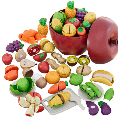 Kid Pretend Play Kitchen Toy Set Simulation Cut Fruit Vegetables Sensory Game Make Pizza Food Cook Girl Interactive Education To.