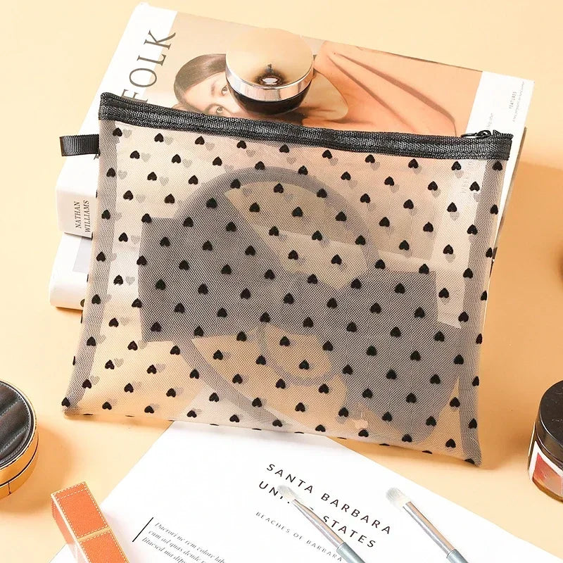 Women Mesh Cosmetic Bag Travel Storage Makeup Bag Organizer Female Make Up Pouch Portable Small Large Toiletry Beauty Case