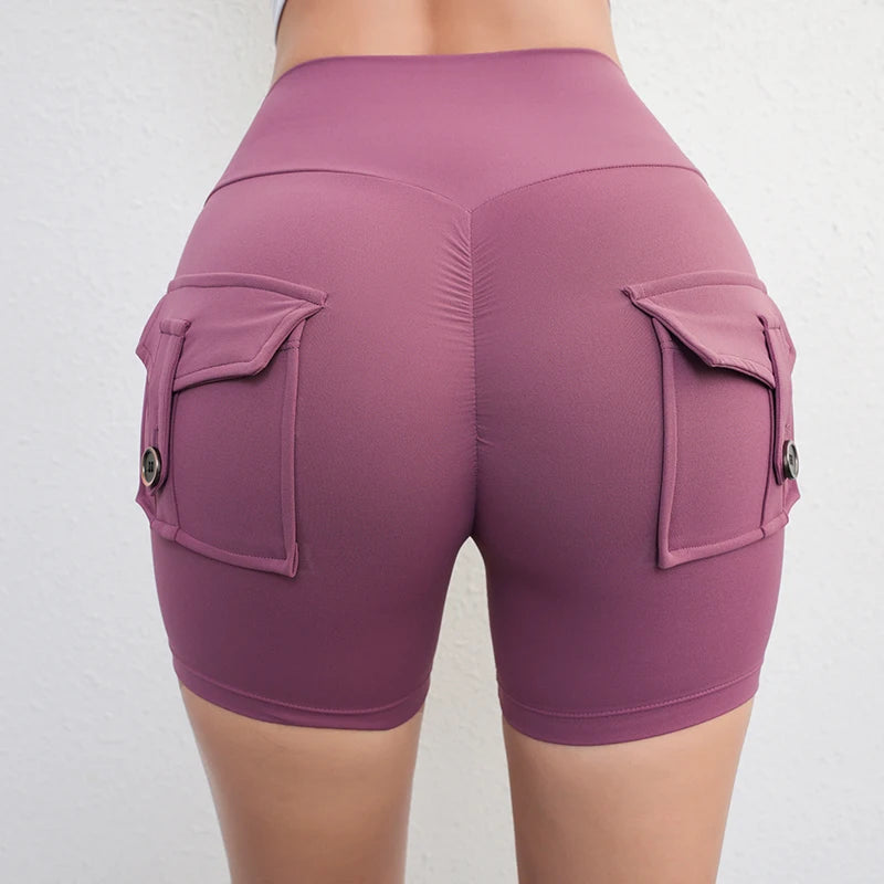 New Workout Fitness Training High Waist Scrunch Butt Seamless Sports Yoga Biker Shorts With Pocket For Women.