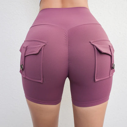 New Workout Fitness Training High Waist Scrunch Butt Seamless Sports Yoga Biker Shorts With Pocket For Women.