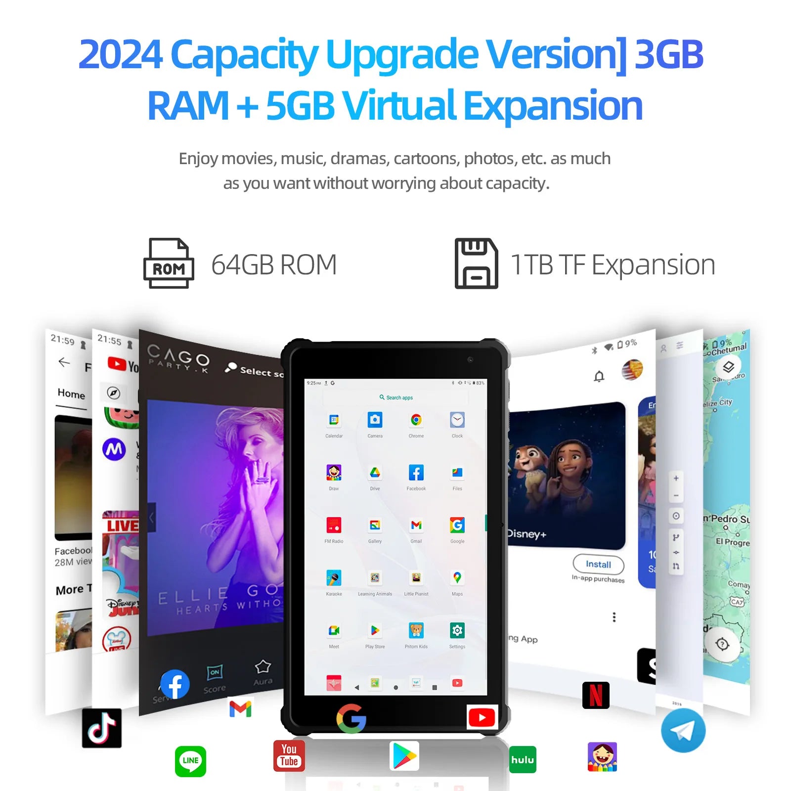 PRITOM Tablet 7" Android 14 Tablets, 8GB RAM(3+5GB Expand) 64GB ROM, A523 Octa-Core Processor, 5G WiFi+WiFi6, Dual Camera,Black.