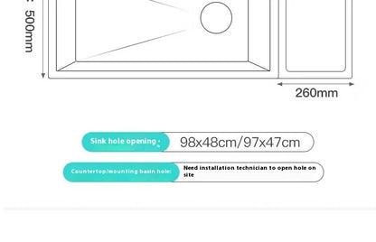 Stainless Steel Kitchen Sink Large Size Single Slot Multifunctional With Trash Can and Drain Rack Household Wash Dish Basin