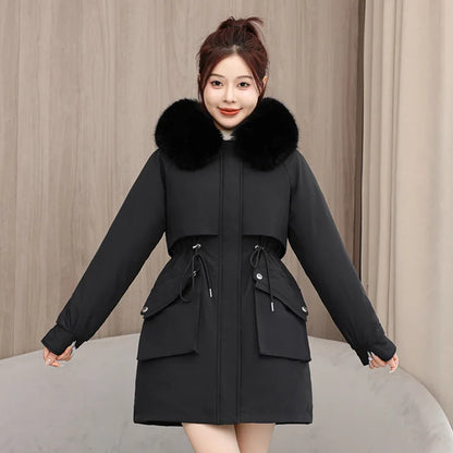 Winter dame Winter Stepp Mantel Abnehmbare Futter Pelz Kragen Gürtel Parka Jacke Für Frauen Verdickt Thermische frauen Mantel