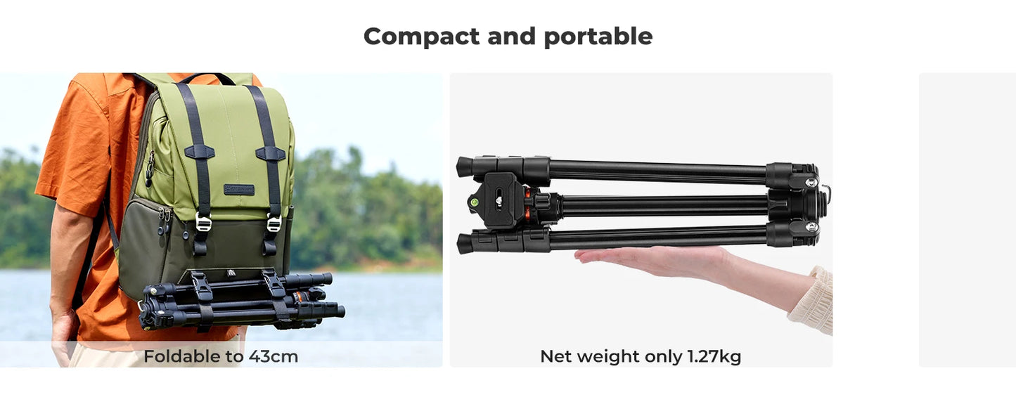 K&F Concept 178cm Lightweight Camera Tripod Cellphone Clip Travel DSLR Tripod for Nikon Canon Camera Outdoor Live Streaming Vlog.