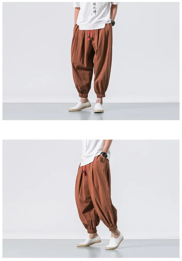 New Trendy Men Harem Pants Loose Oversized Style Cotton and Linen High Quality Jogger Sweatpants Casual Male Trousers.