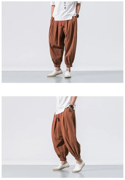 New Trendy Men Harem Pants Loose Oversized Style Cotton and Linen High Quality Jogger Sweatpants Casual Male Trousers.