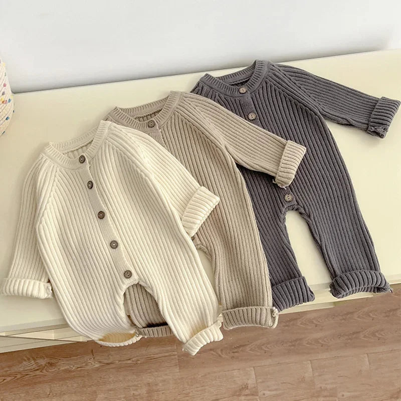 Herbst Neugeborene Kurze Infant Mädchen Jungen Ein Stück Kleidung Stricken Strampler Solide Baby Jungen Overall Verdicken Strickwaren Outfits.