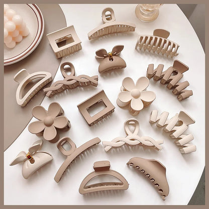 Women Hair Claw Clips Korea Coffee Beige Acrylic Large Hair Claw Hairpin Geometric Barrettes Crab Girl Headwear Hair Accessories.