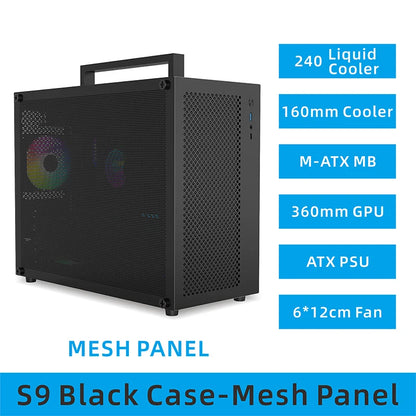 METALFISH S9 MATX Computer Case Gaming PC Chassis Support MATX/ITX/ATX PSU/240 Liquid Cooler/360mm GPU