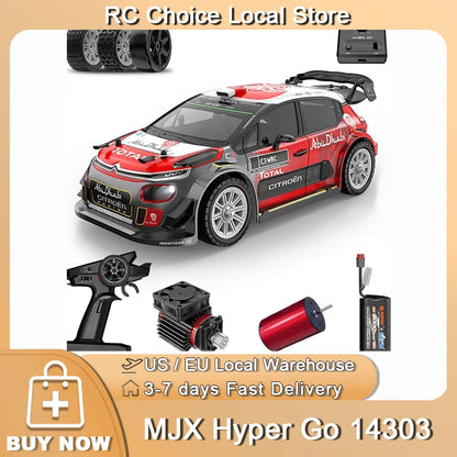 1/14 MJX 14303 Rc Drift Car 2.4G High Speed Drift Rally Truck Hyper Go Brushless 4WD Off-Road RC Cars for Adults for Kids Toys.
