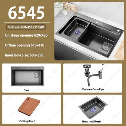 Multifunctional Kitchen Sink Large Capacity Single Bowl Stainless Steel Sink Vegetable Workstation With Faucet Drain Accessories