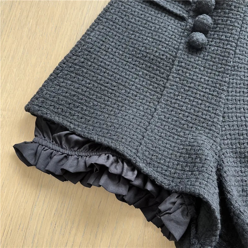 Autumn Winter New Woven Tweed Fungus Edge Buckle Shorts Femininity Versatile High Waist Pure Desire Wind Boots Short Pants.