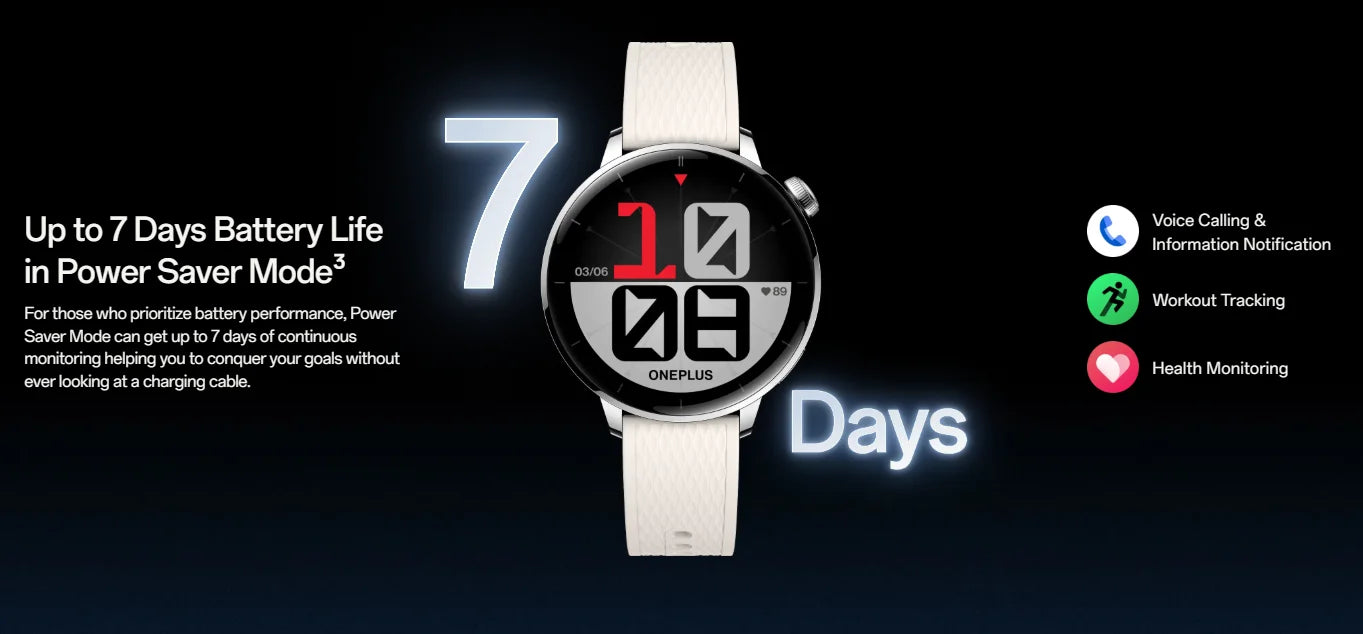 OnePlus Watch 3 43mm Smartwatch 1.32 inches AMOLED  Display Snapdragon W5 Gen 1,7 days Battery Bluetooth 5.2 NFC Google Wallet,SpO2,Sleep Blood Oxygen,Heart rate tracking,100+ original watch faces and Google play.