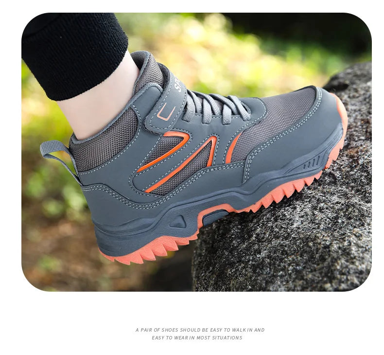New Boys' Sports Shoes Non-slip School Children's Leather Breathable Running Black Fashion Hiking Shoes Sneaker Size 29-40.