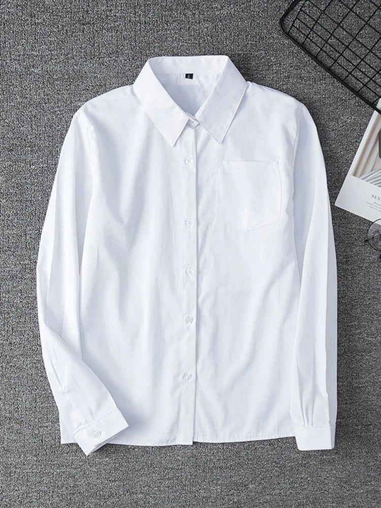 Zoki White Women Shirt Fashion Long Sleeve Casual Turn Down Collar Female Blouse Loose Pocket Button Office Ladies Elegant Tops.