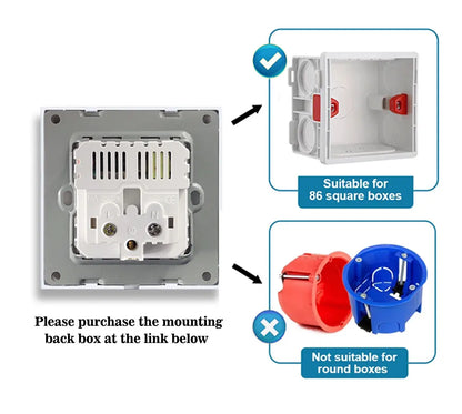 EIOMR Frankreich Standard-Steckdose, graue Aluminiumlegierung, Lichtschalter, RJ45, Fernseher, 220 V, 16 A, Wandsteckdosen für Haushaltsgeräte.