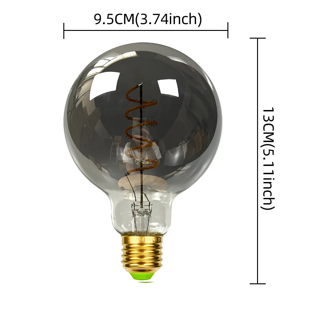 TIANFAN Led Bulbs Vintage Light Bulb ST64 G80 G95 Long Tube Edison Bulb 4W Dimmable 220/240V E27 Smoke Glass 2700K Warm White